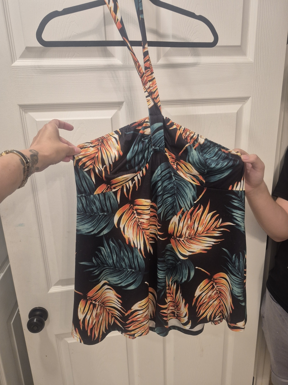 Tropical Halter Cami Top in Black and Teal And Orange